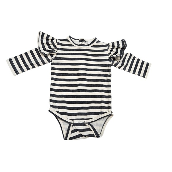 kate quinn Other - Kate Quinn Organic Cotton Striped Ruffle Shoulder Long Sleeve‎ Baby Bodysuit